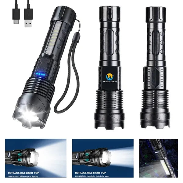 COB Extremely Bright Rechargeable Torch w/ Zoom Flashlights