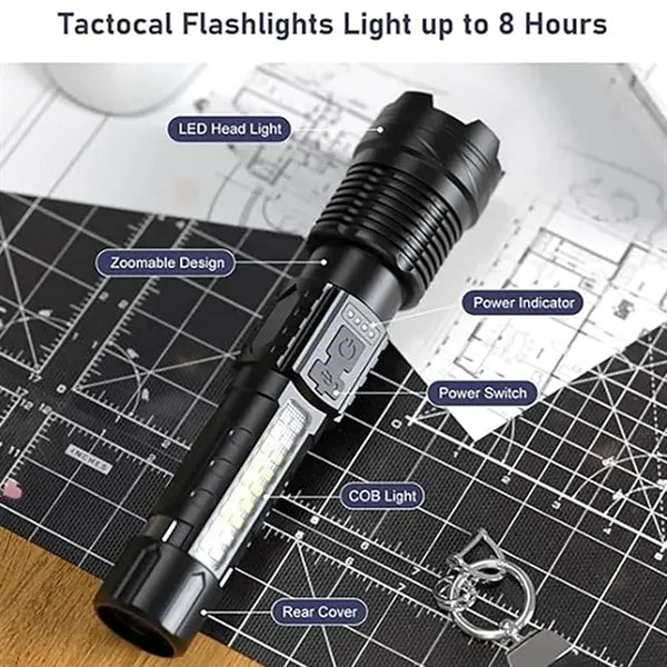 COB Extremely Bright Rechargeable Torch w/ Zoom Flashlights