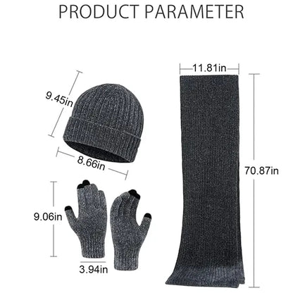 Winter Beanie Hat Scarf Touchscreen Gloves Set