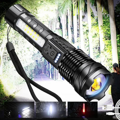 COB Extremely Bright Rechargeable Torch w/ Zoom Flashlights