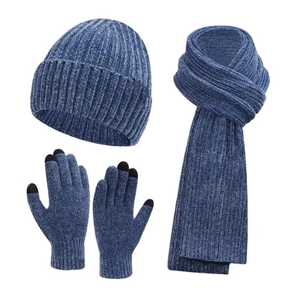 Winter Beanie Hat Scarf Touchscreen Gloves Set