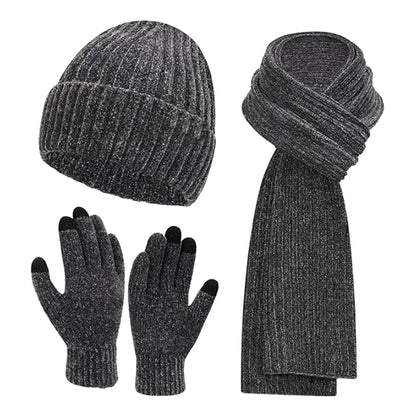 Winter Beanie Hat Scarf Touchscreen Gloves Set