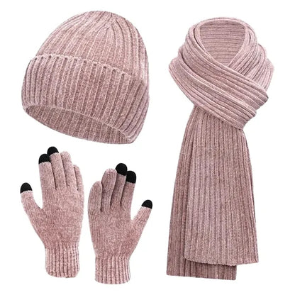 Winter Beanie Hat Scarf Touchscreen Gloves Set