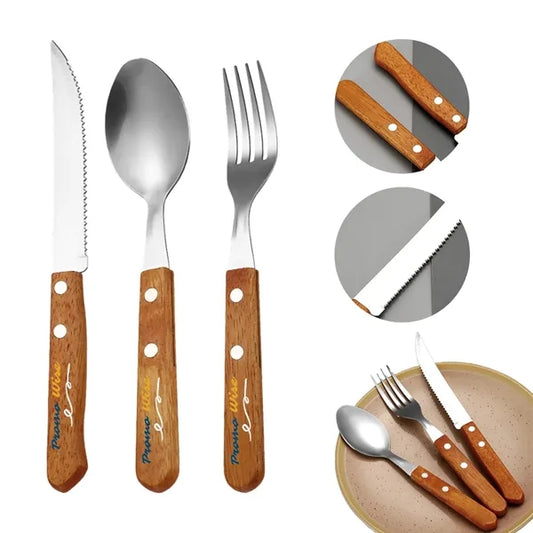 Wooden Handle Stainless Steel Flatware Knife Fork Spoon