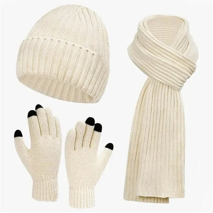 Winter Beanie Hat Scarf Touchscreen Gloves Set