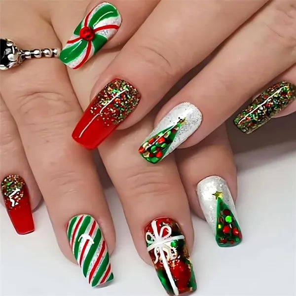 Christmas Glued False Nails