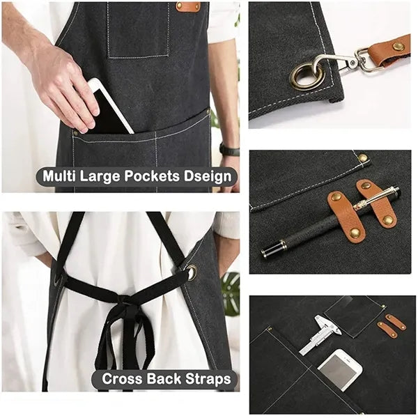 Adjustable Multifunction Chef Cross Back Canvas Apron