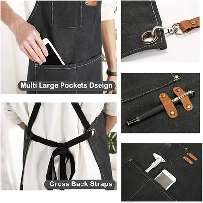 Adjustable Multifunction Chef Cross Back Canvas Apron