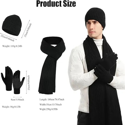 Unisex Winter Knit Hat Scarf Touch Screen Gloves Set