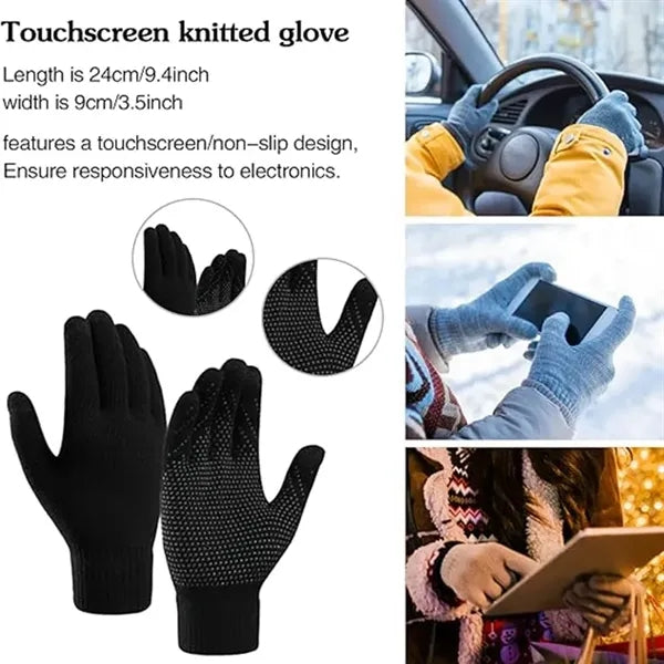 Unisex Winter Knit Hat Scarf Touch Screen Gloves Set