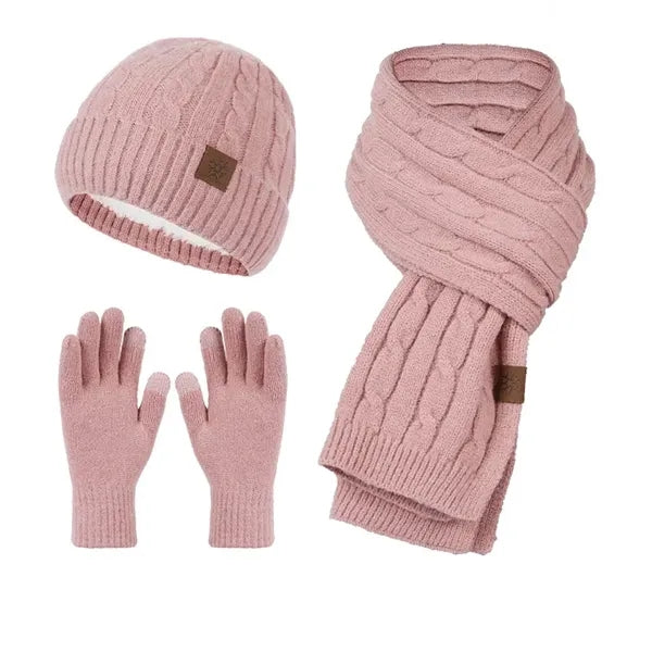 Unisex Winter Knit Hat Scarf Touch Screen Gloves Set