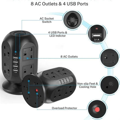 Power Strip Tower Charger Station with USB Ports
