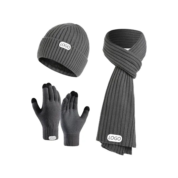 Winter Knitted Beanie Hat Scarf Glove Set