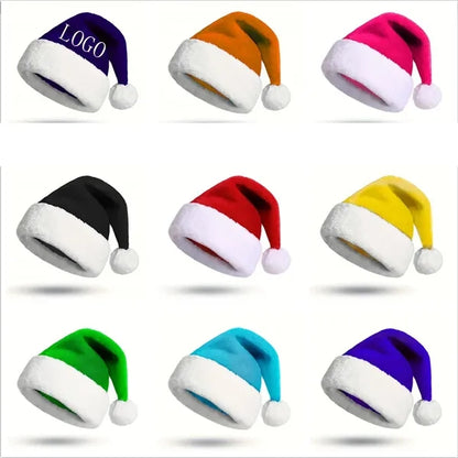 Christmas Santa Hats Short Plush Trim for Adults Kids
