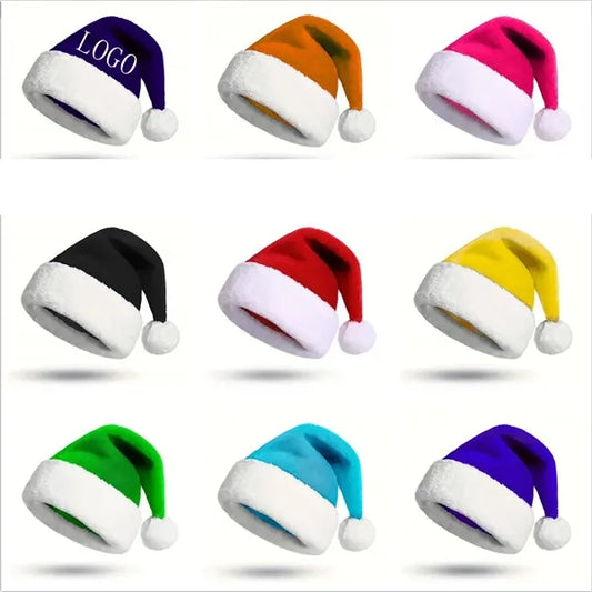 Christmas Santa Hats Short Plush Trim for Adults Kids