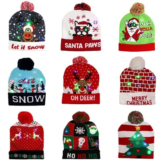 Light Up Knitted Woolen Warm Christmas Hats Beanie Cap
