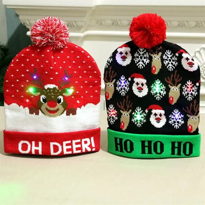 Light Up Knitted Woolen Warm Christmas Hats Beanie Cap