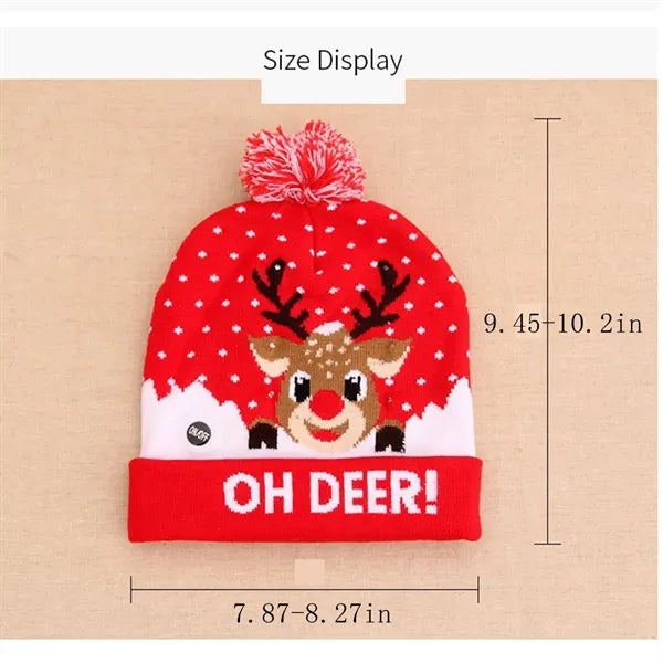 Light Up Knitted Woolen Warm Christmas Hats Beanie Cap