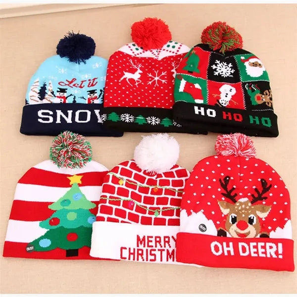 Light Up Knitted Woolen Warm Christmas Hats Beanie Cap
