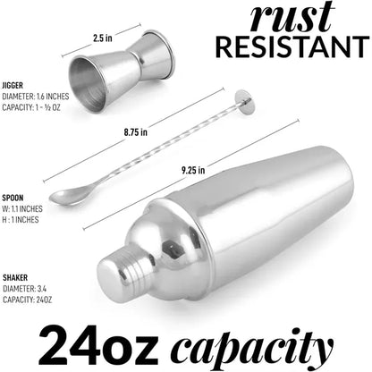 24 oz Stainless Steel Cocktail Shaker Set