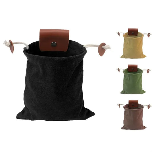 Portable Pu Leather Foraging Pouch With Drawstring