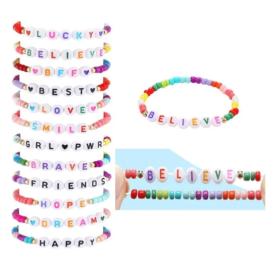 Beaded Elastic Letter Bracelets