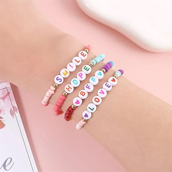 Beaded Elastic Letter Bracelets