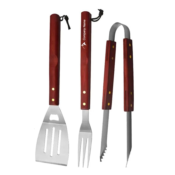 3Pcs Bbq Tool Set With Wood Handle