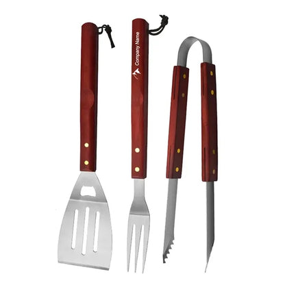 3Pcs Bbq Tool Set With Wood Handle