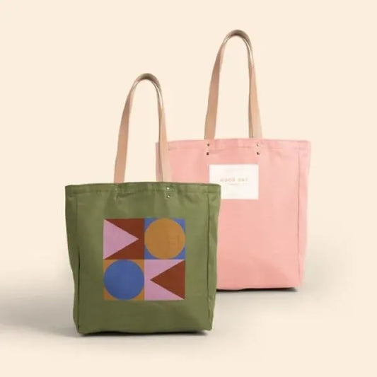 All That Grocery Tote - Colored Canvas with Leather Handles