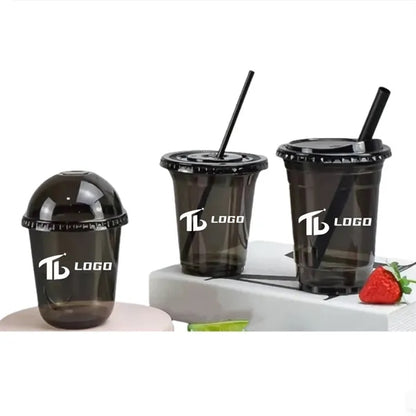 PET Disposable Drinking Cups With Straw and Lid