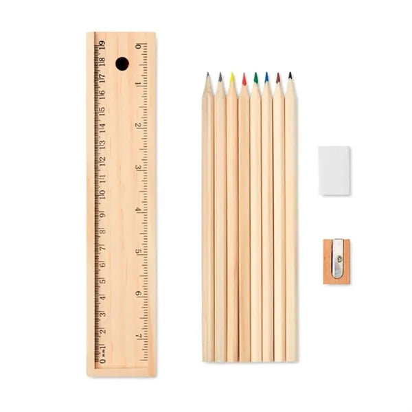 12 Colored Pencil Set With Lead Sharpener And Wooden Ruler