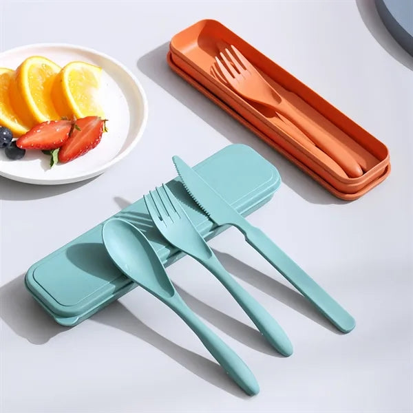 Wheat Straw Knife Fork Spoon Tableware Set Outdoor Travel