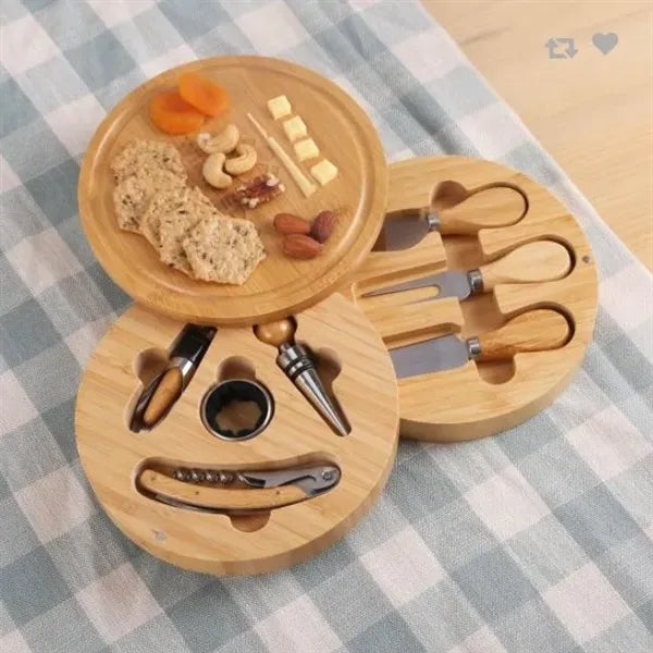 8-Piece Swivel Top Bamboo Charcuterie Cheese Board Set