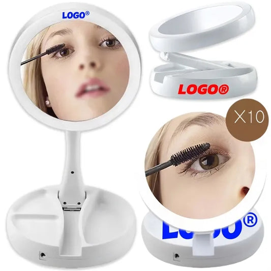 Round Folding LED Outdoor Indoor Makeup Mirror Plug In