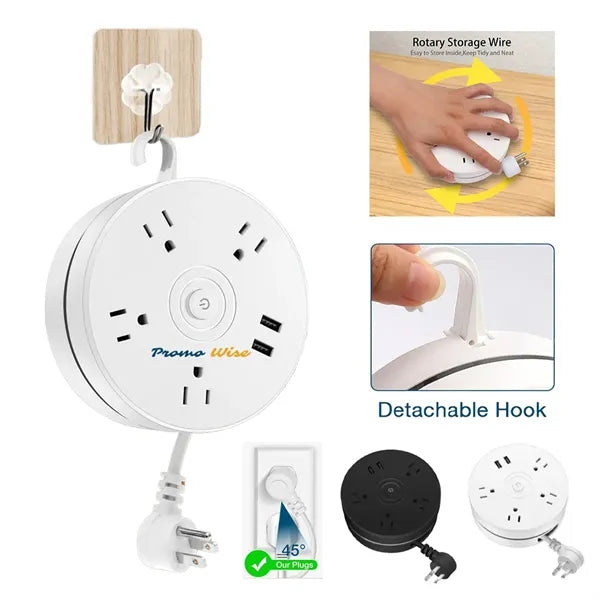 Retractable Power Strip Surge Protector with Hook Extension