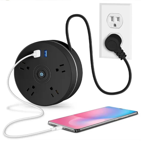 Retractable Power Strip Surge Protector with Hook Extension