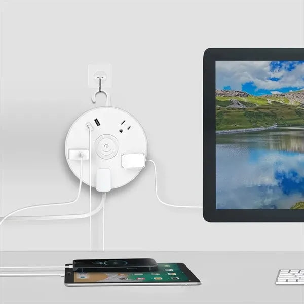 Retractable Power Strip Surge Protector with Hook Extension