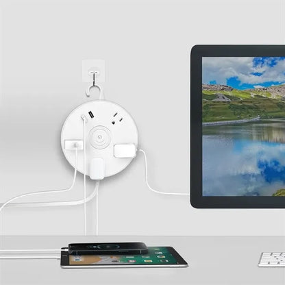 Retractable Power Strip Surge Protector with Hook Extension