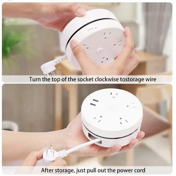 Retractable Power Strip Surge Protector with Hook Extension