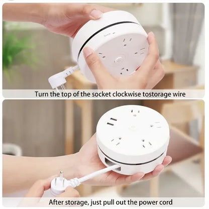 Retractable Power Strip Surge Protector with Hook Extension
