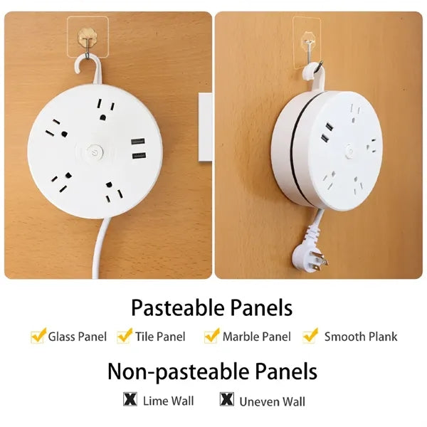 Retractable Power Strip Surge Protector with Hook Extension