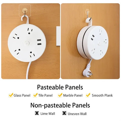 Retractable Power Strip Surge Protector with Hook Extension