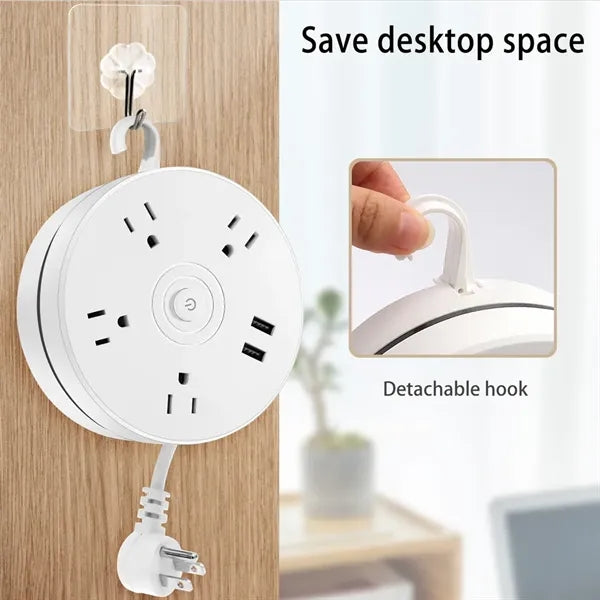 Retractable Power Strip Surge Protector with Hook Extension