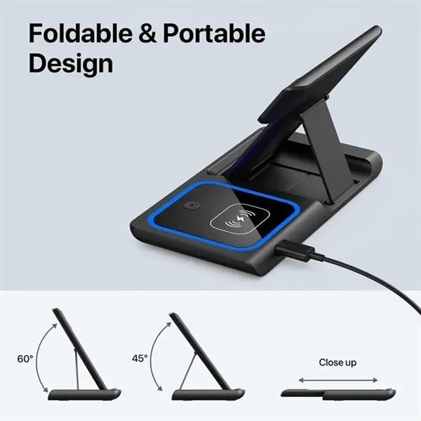 3-in-1 Slim Folding Wireless Desk Charger with Stand