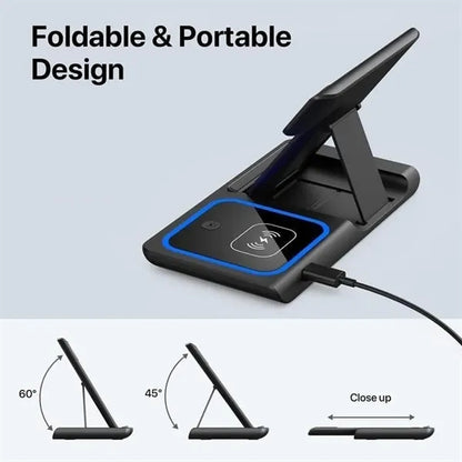 3-in-1 Slim Folding Wireless Desk Charger with Stand