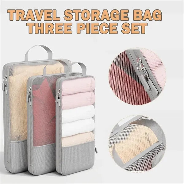 3-Piece Compressible Double Zipper Mesh Storage Bag Sets