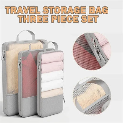 3-Piece Compressible Double Zipper Mesh Storage Bag Sets