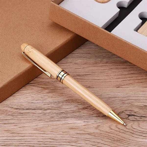 Eco Bamboo Business Card Holder Pen Keychain Gift Kit