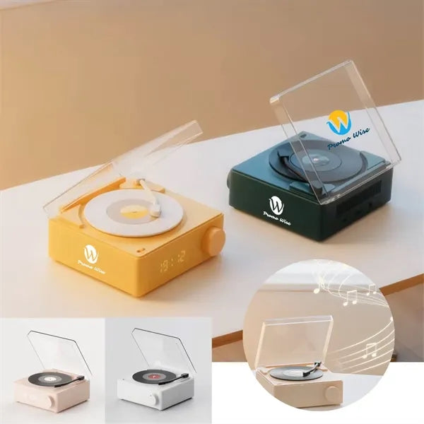 Retro Atomic Alarm Clock Bluetooth Record Player Speaker